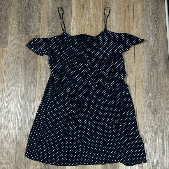 ATM Navy Blue Polka Dot OTS Dress - Picture 1 of 3